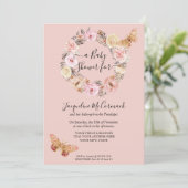 Pink Floral Watercolor Wreath  Butterfly Baby Girl Invitation (Standing Front)