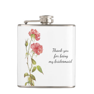 Pink floral watercolour bridesmaid thank you flask