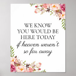 Pink Floral We Know You Would Be Here Today Sign | Zazzle