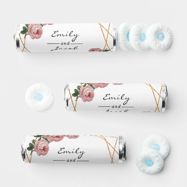 Pink Floral Wed Elegant Gold Glitter Geometric Breath Savers® Mints (Assorted)