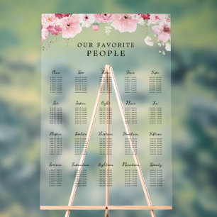 Pink Floral Wedding 20 Table Seating Chart