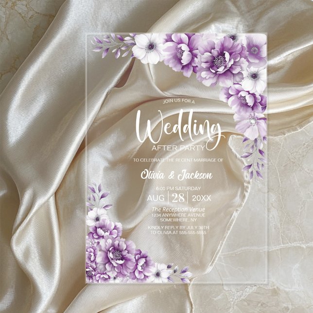 Pink Floral Wedding After Party Acrylic Invitations (Creator Uploaded)