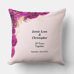 Pink Floral Wedding Anniversary Throw Pillow
