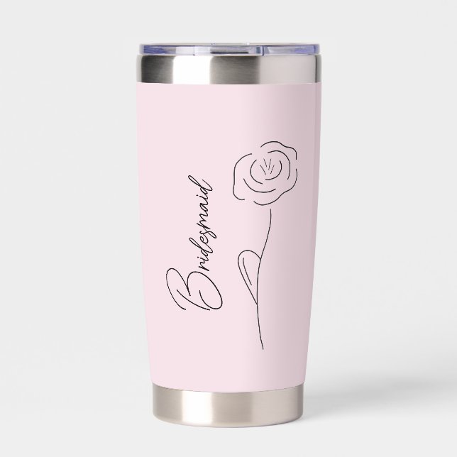 Pink Floral Wedding Bridesmaid Water Coffee Insulated Tumbler (Front)