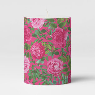 Pink Floral Wedding Bright Spring Pillar Candle