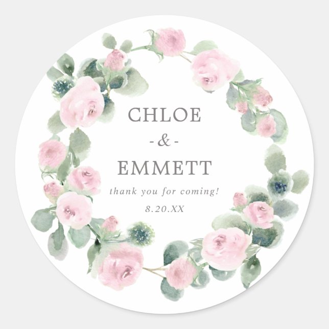 Pink Floral Wedding Cake Box Favor Sticker (Front)