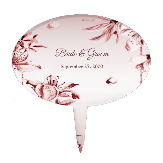 Pink Floral Wedding Cake Topper (Front)