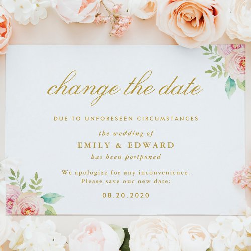 Pink Floral Wedding Change the Date Card