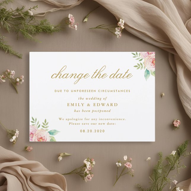 Pink Floral Wedding Change the Date Card (Creator Uploaded)