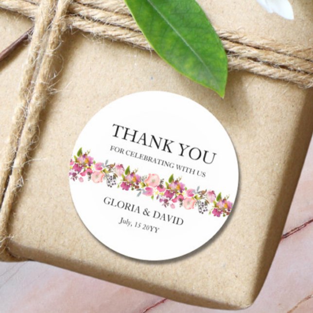 Pink Floral Wedding  Classic Round Sticker (Creator Uploaded)