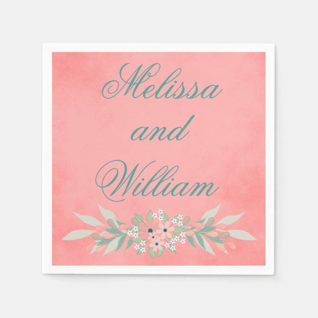 Pink Floral Wedding Couple Napkins (Front)
