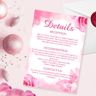 Pink Floral Wedding Details Enclosure Card
