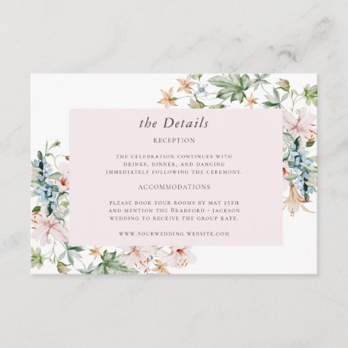 Pink Floral Wedding Details Enclosure Card