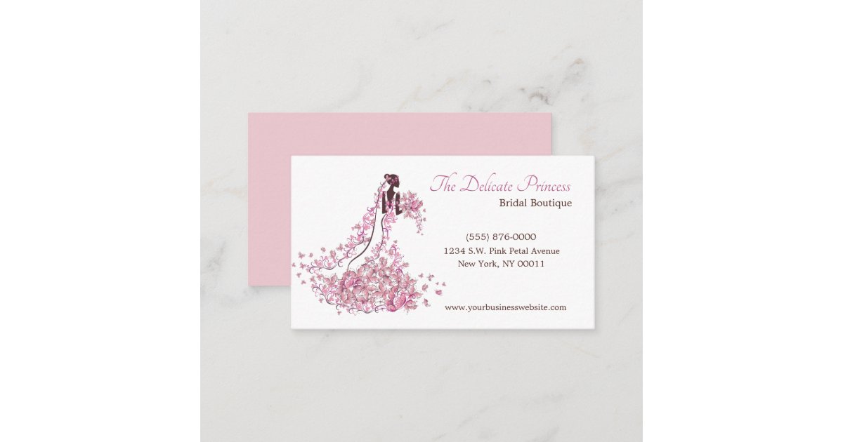 Pink Floral Wedding Dress Bridal Boutique Shop Business Card | Zazzle