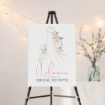 Pink Floral Wedding Dress Bridal Shower Welcome Foam Board<br><div class="desc">Romantic pink flowers and wedding gown bridal shower welcome sign</div>