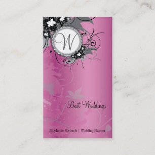Pink Floral Wedding Elegant Business Card Monogram