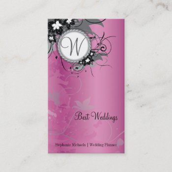Pink Floral Wedding Elegant Business Card Monogram by OLPamPam at Zazzle