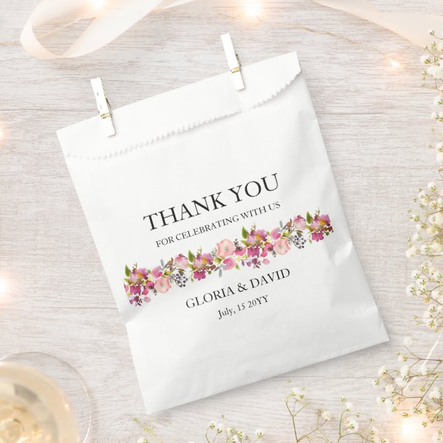 Pink Floral Wedding  Favor Bag (Clipped)