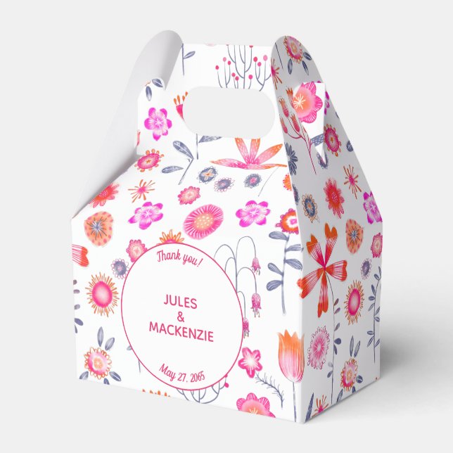 Pink Floral Wedding Favor Boxes (Front Side)