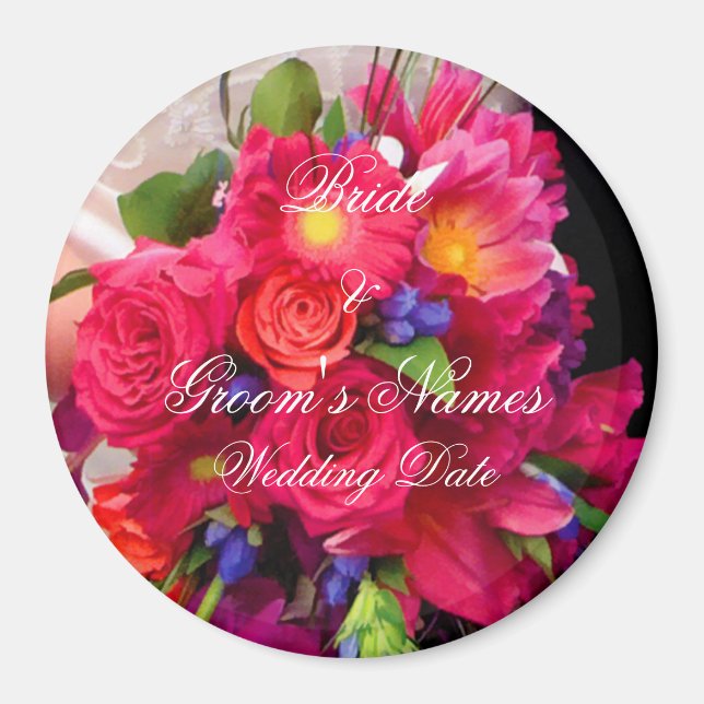 Pink Floral Wedding Favor Magnet (Front)