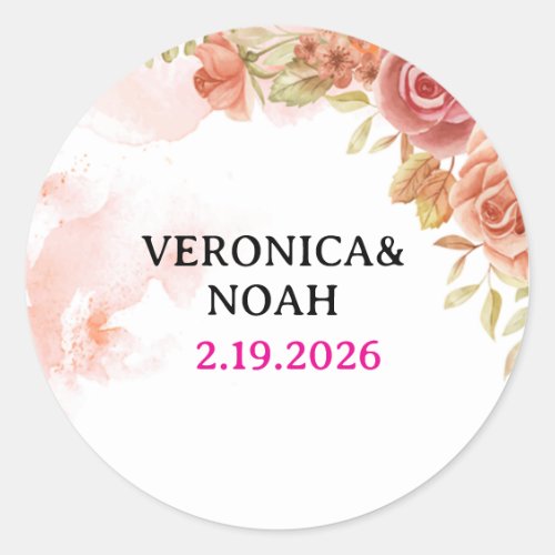Pink Floral Wedding Favor Sticker
