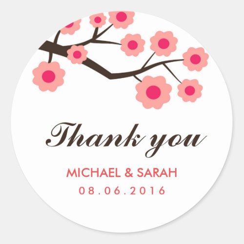 Pink Floral Wedding Favor Thank You Sticker