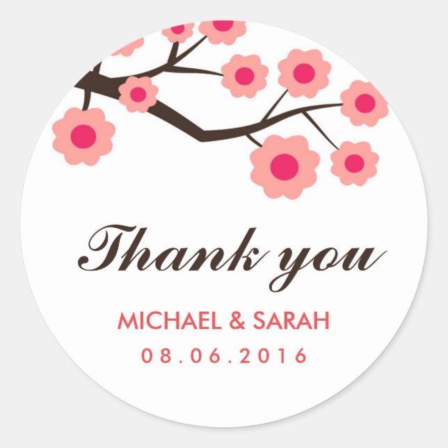 Pink Floral Wedding Favor Thank You Sticker (Front)