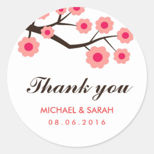 Pink Floral Wedding Favor Thank You Sticker