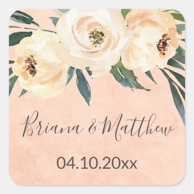 Pink Floral Wedding Favors Square Sticker (Front)