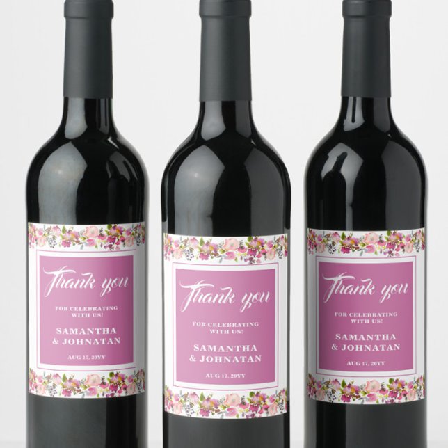 Pink Floral Wedding Favors Wine Label (Creator Uploaded)