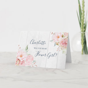 Pink Floral Wedding Flower Girl Proposal Card