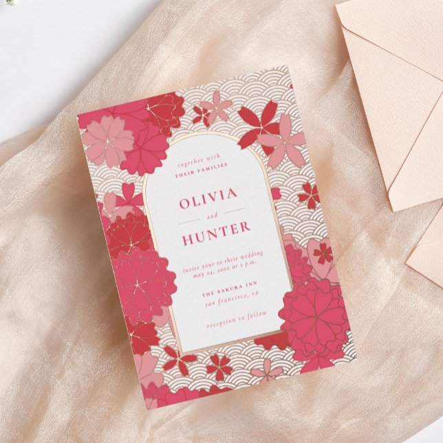 Pink Floral Wedding Foil Invitation (Creator Uploaded)