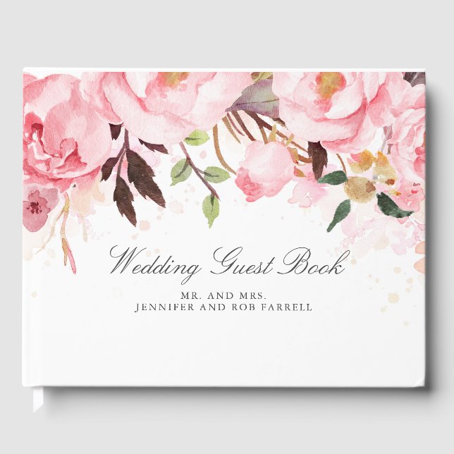 Pink Floral Wedding Guest Book (Front)