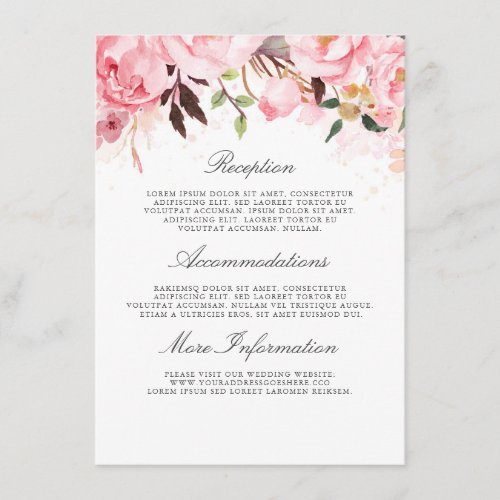 Pink Floral Wedding Information Guest Enclosure Card