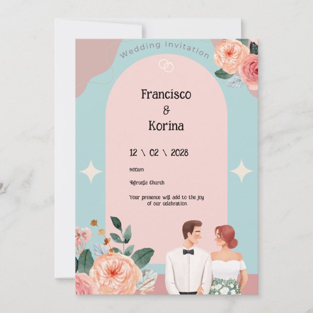 Pink Floral Wedding Invitation (Front)