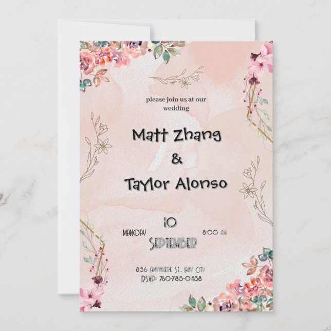 Pink Floral Wedding Invitation (Front)