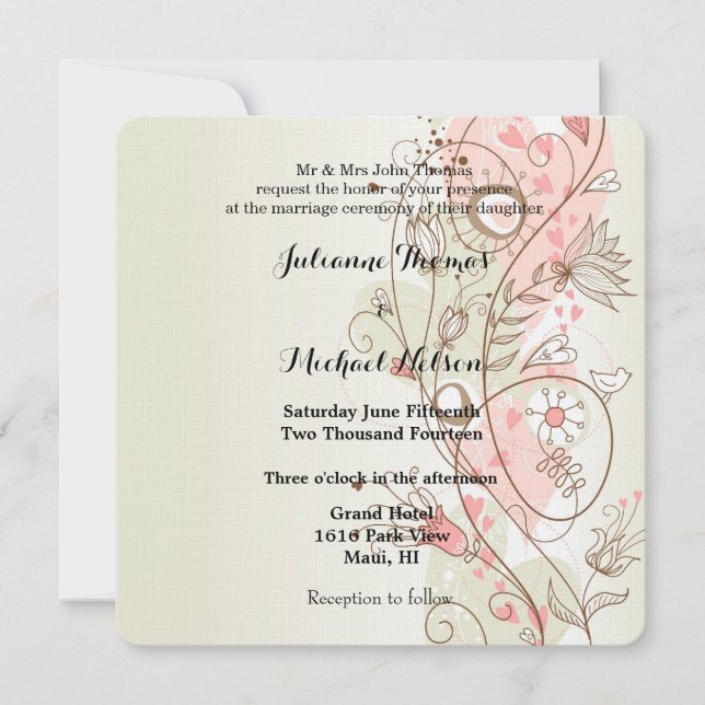 Pink Floral Wedding Invitation (Front)