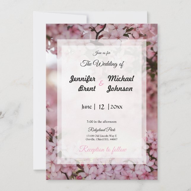Pink floral wedding invitation (Front)