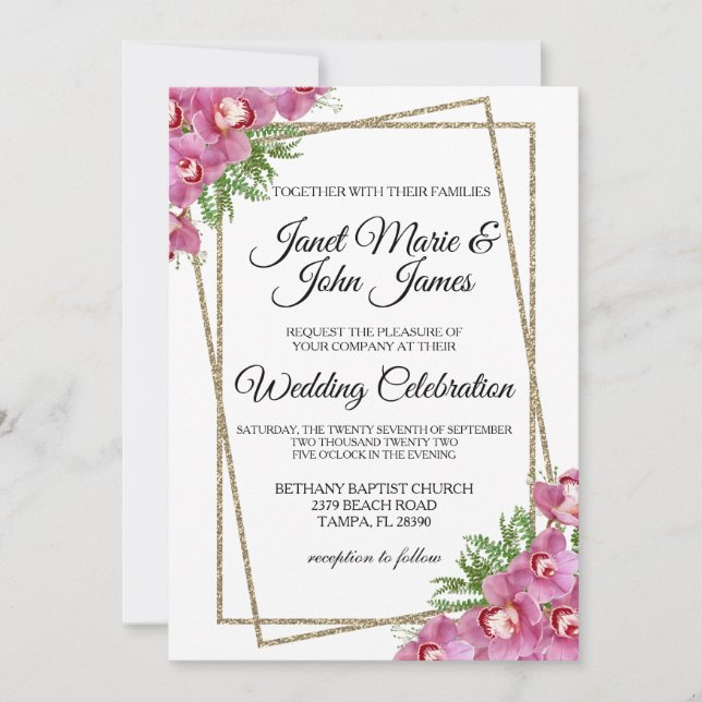 Pink Floral Wedding Invitation (Front)