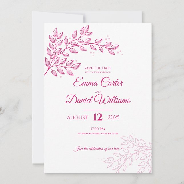Pink Floral Wedding Invitation (Front)