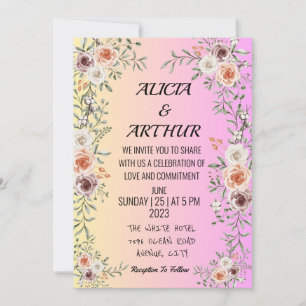 Pink floral wedding invitation