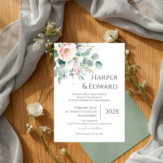 Pink Floral wedding invitation 