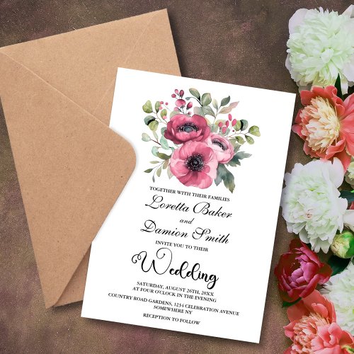 Pink Floral Wedding Invitation