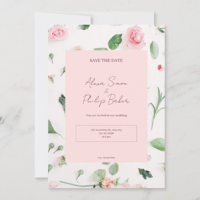 Pink Floral Wedding  Invitation (Front)