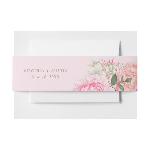 Pink Floral Wedding Invitation Belly Band