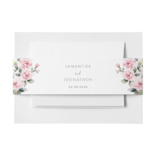 Pink Floral Wedding Invitation Belly Band