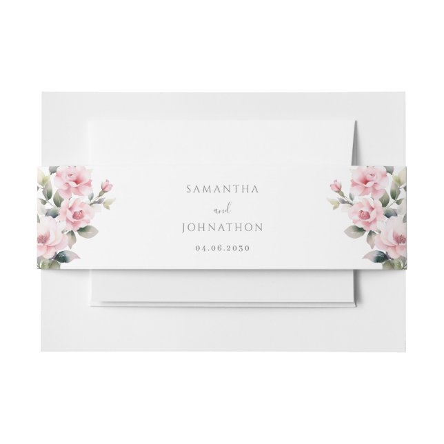 Pink Floral Wedding Invitation Belly Band (Front Example)