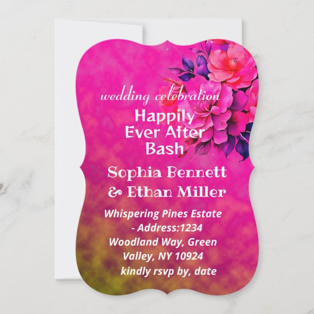 pink floral wedding invitation card (Front)