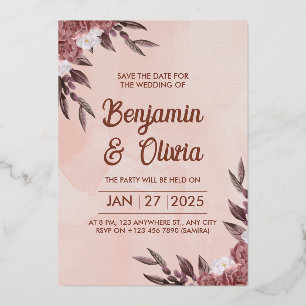 Pink Floral Wedding Invitation Foil Invitation