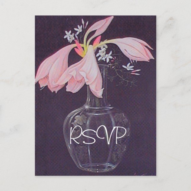 Pink Floral Wedding Invitation RSVP with Photo Postcard (Front)